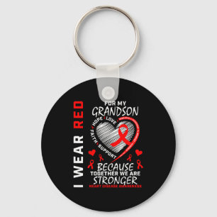 I Wear Red For My Grandson Heart Disease Awareness Keychain