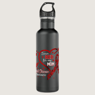 I Wear Red For My Mom Heart Disease Red Ribbon Awa Stainless Steel Water Bottle