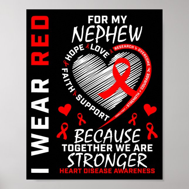 I Wear Red For My Nephew Heart Disease Awareness  Poster (Front)