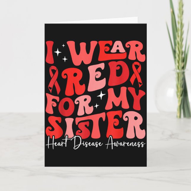 I Wear Red For My Sister Retro Chd Awareness Heart Card (Front)