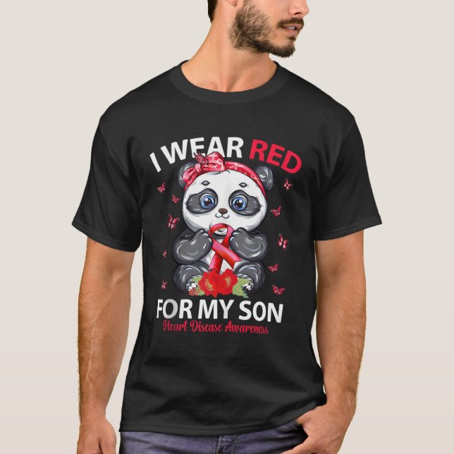 I Wear Red For My Son He Disease Awareness Panda T-Shirt (Front)