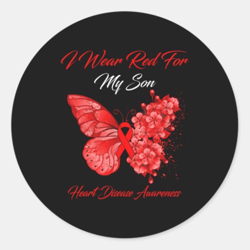 I Wear Red For My Son Heart Disease Awareness  Classic Round Sticker