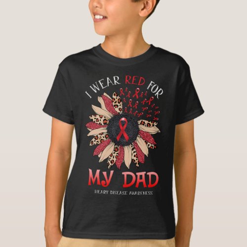 I Wear Red Ribbon For Dad Heart Disease Awareness  T_Shirt