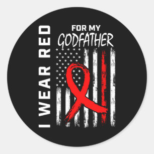 I Wear Red Ribbon For Godfather Heart Disease Awar Classic Round Sticker