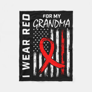 I Wear Red Ribbon For Grandma Heart Disease Awaren Fleece Blanket