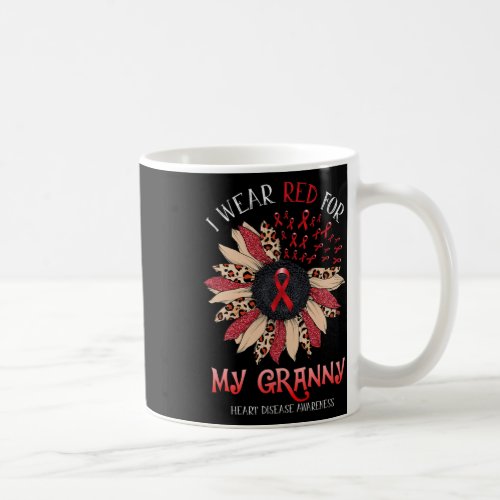 I Wear Red Ribbon Granny Heart Disease Awareness  Coffee Mug