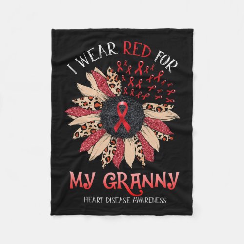 I Wear Red Ribbon Granny Heart Disease Awareness  Fleece Blanket