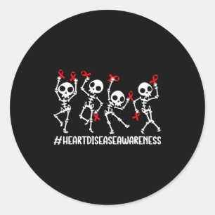 I Wear Red To Fight Heart Disease Awareness Skelet Classic Round Sticker