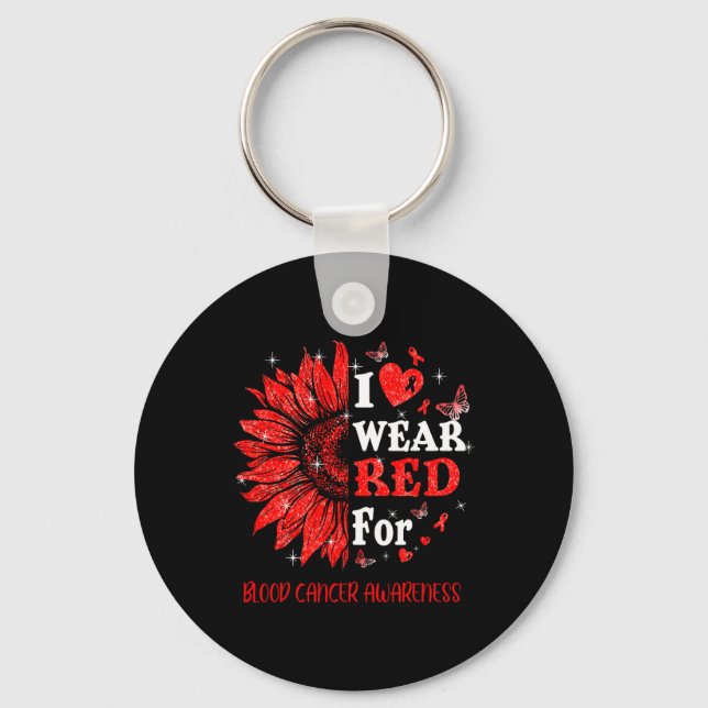I wear Red Twinkle Heart Sunflower Blood Cancer Aw Keychain (Front)