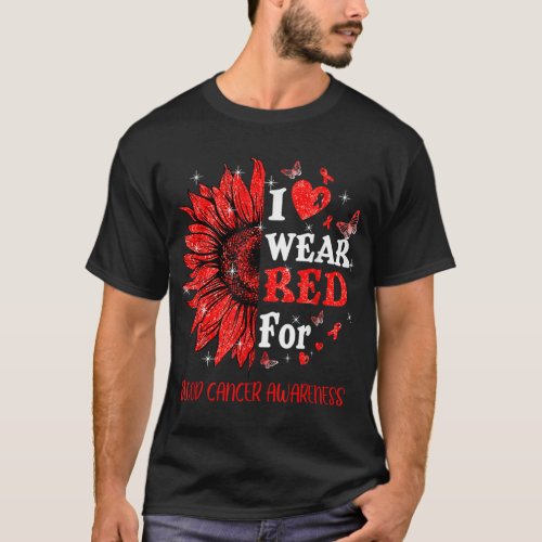I wear Red Twinkle Heart Sunflower Blood Cancer Aw T_Shirt