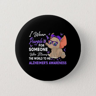 I Wear Ribbon Purple Elephant Cute Alzheimer's Awa Button