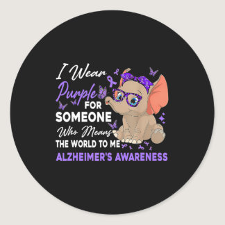 I Wear Ribbon Purple Elephant Cute Alzheimer's Awa Classic Round Sticker