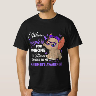 I Wear Ribbon Purple Elephant Cute Alzheimer's Awa T-Shirt