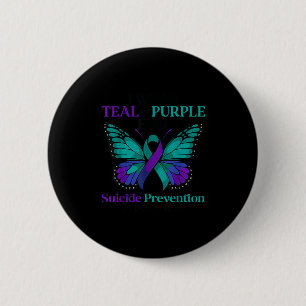 I Wear Teal &amp; Purple Butterfly Suicide Prevent Button