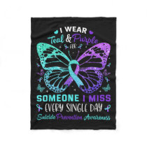 I Wear Teal &amp; Purple Butterfly Suicide Prevent Fleece Blanket