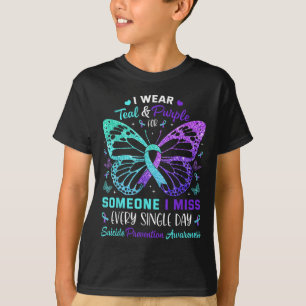 I Wear Teal & Purple Butterfly Suicide Prevent T-Shirt