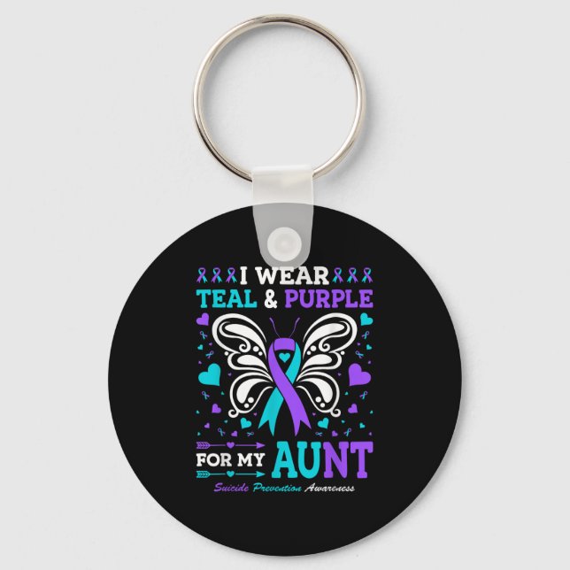 I Wear Teal &amp; Purple For My Aunt  Keychain (Front)