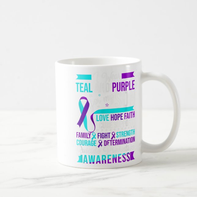 I Wear Teal &amp; Purple For My Son Suicide Preven Coffee Mug (Right)