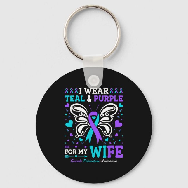 I Wear Teal &amp; Purple For My Wife  Keychain (Front)