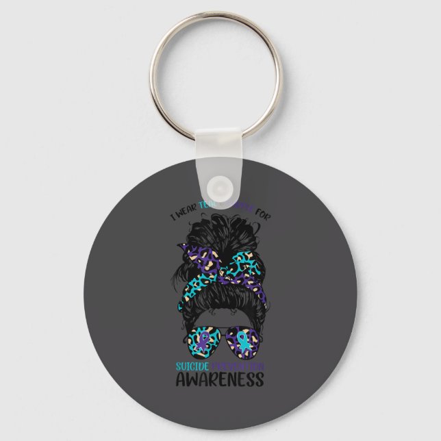 I Wear Teal &amp; Purple For Suicide Prevention Aw Keychain (Front)