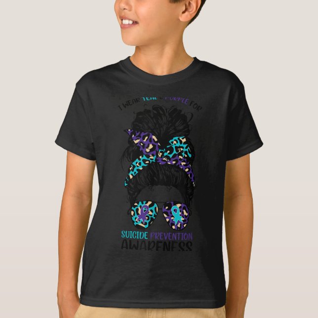 I Wear Teal &amp; Purple For Suicide Prevention Aw T-Shirt (Front)
