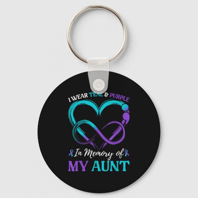 I Wear Teal &amp; Purple In Memory Of My Aunt  Keychain (Front)