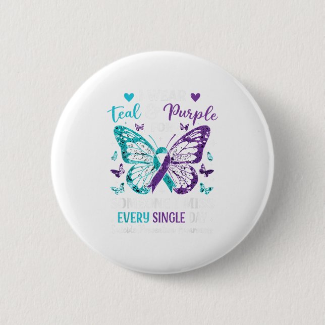 I Wear Teal &amp; Purple Suicide Prevention Awaren Button (Front)