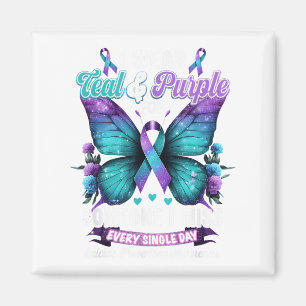I Wear Teal & Purple Suicide Prevention Awaren Magnet