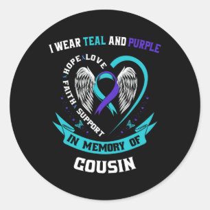 I Wear Teal And Purple For My Cousin Suicide Aware Classic Round Sticker