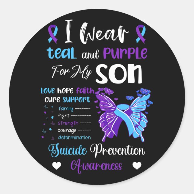 I Wear Teal And Purple For My Son Suicide Preventi Classic Round Sticker (Front)
