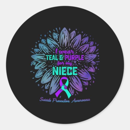 I Wear Teal And Purple For Niece Suicide Preventio Classic Round Sticker