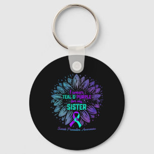 I Wear Teal And Purple For Sister Suicide Preventi Keychain