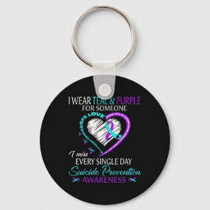 I Wear Teal And Purple For Someone Heart Suicide P Keychain