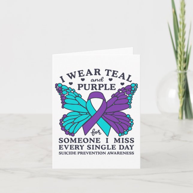 I Wear Teal And Purple For Suicide Prevention Awar Card (Front)
