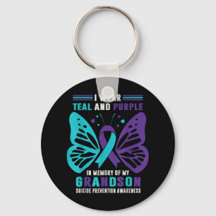 I Wear Teal And Purple In Memory Of My Grandson Keychain