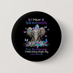 I Wear Teal And Purple Suicide Awareness Elephant Button