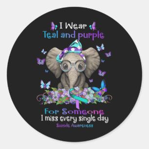 I Wear Teal And Purple Suicide Awareness Elephant Classic Round Sticker
