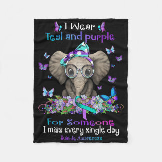 I Wear Teal And Purple Suicide Awareness Elephant  Fleece Blanket