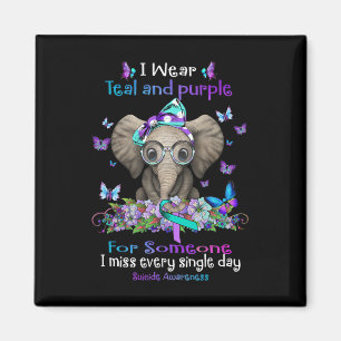 I Wear Teal And Purple Suicide Awareness Elephant Magnet