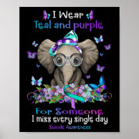 I Wear Teal And Purple Suicide Awareness Elephant