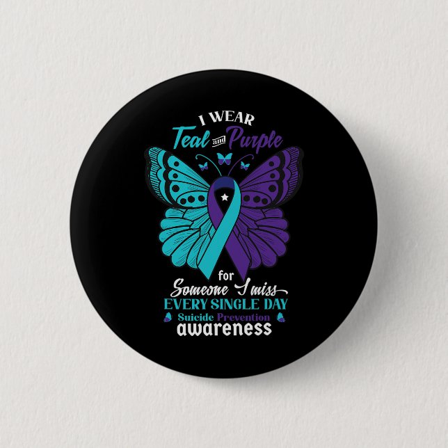 I Wear Teal And Purple Suicide Awareness Mental He Button (Front)