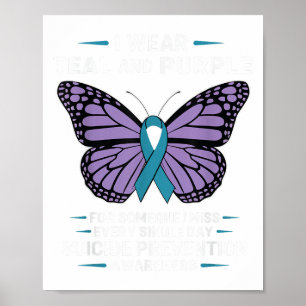 I Wear Teal And Purple Suicide Awareness Mental He Poster