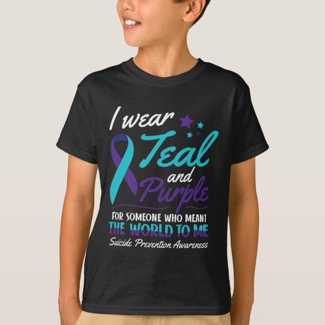 I Wear Teal and Purple Suicide Awareness Mental He T-Shirt (Front)