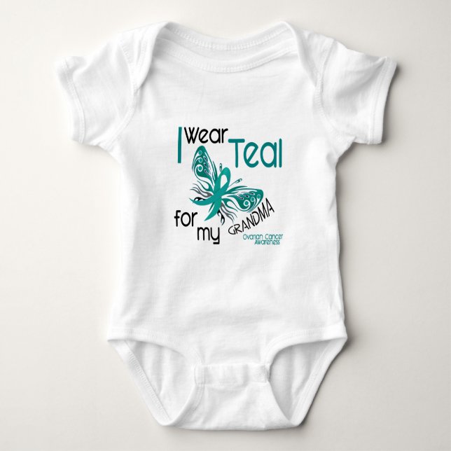 I Wear Teal For My Grandma 45 Ovarian Cancer Baby Bodysuit (Front)