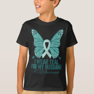I Wear Teal For My Husnd Ptsd Awareness Teal Ribbo T-Shirt