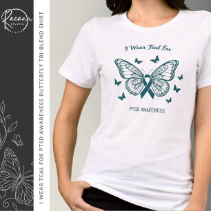 I Wear Teal for PTSD Awareness Butterfly Tri-Blend Shirt