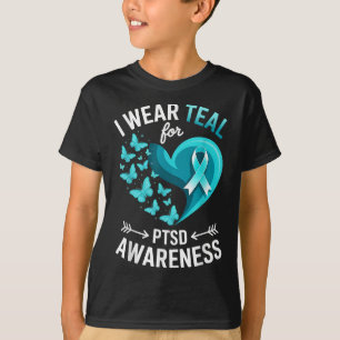 I Wear Teal For Ptsd Awareness Heart Butterfly T-Shirt