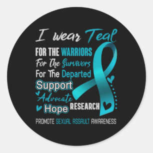 I Wear Teal For Ual Ault Awareness Comfort Colors Classic Round Sticker