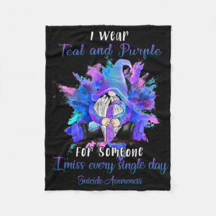 I Wear Teal Purple For Someone Gnome Suicide Aware Fleece Blanket