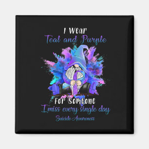 I Wear Teal Purple For Someone Gnome Suicide Aware Magnet